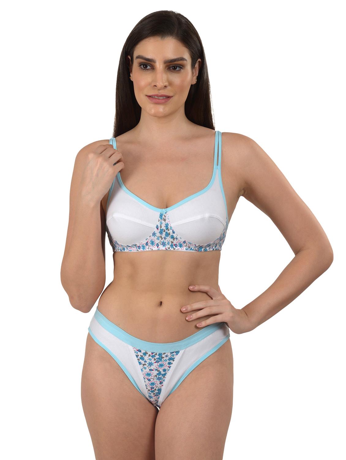 blue printed bras and panty set