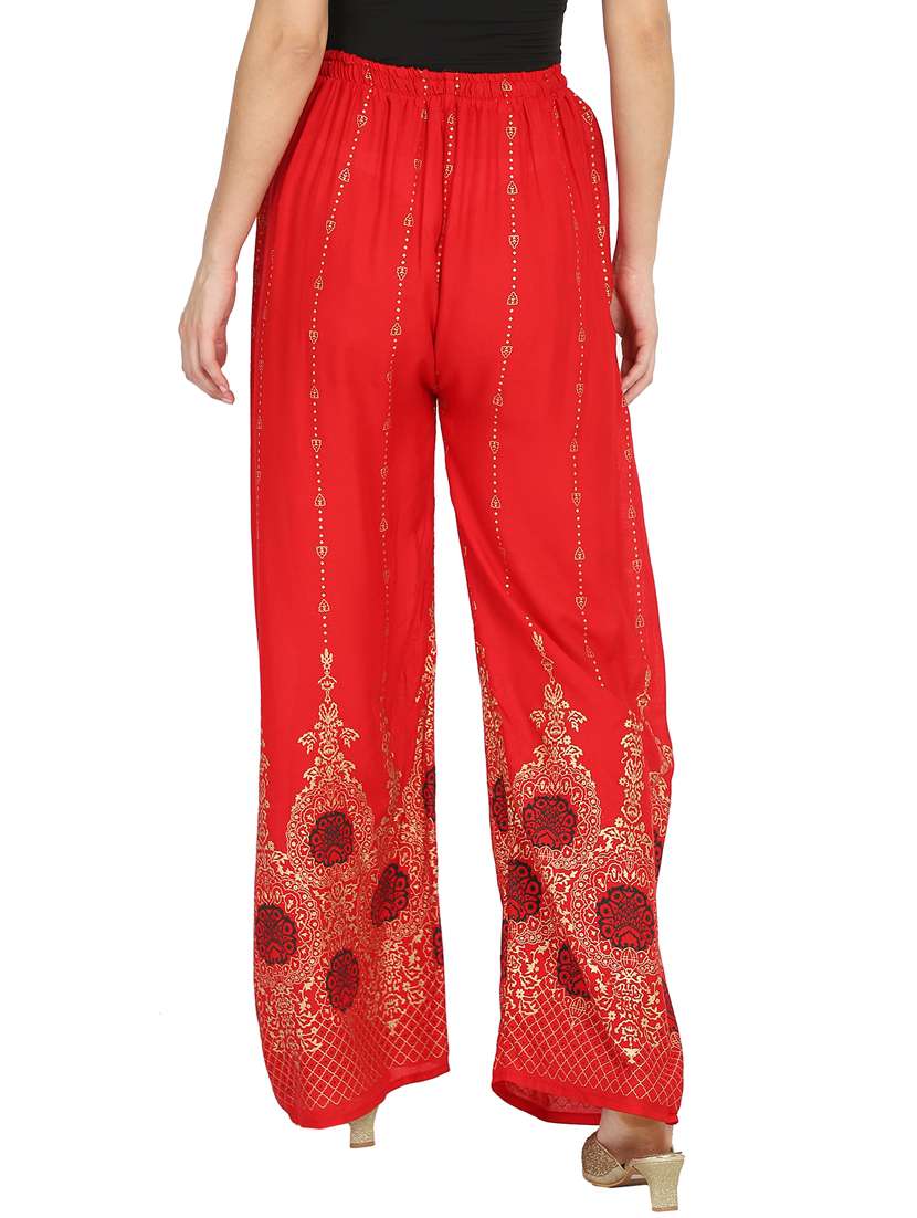 red printed straight palazzo - 18139765 - Standard Image - 2
