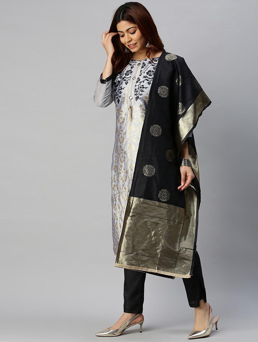 grey semi-stitched suit set - 18141614 - Standard Image - 2
