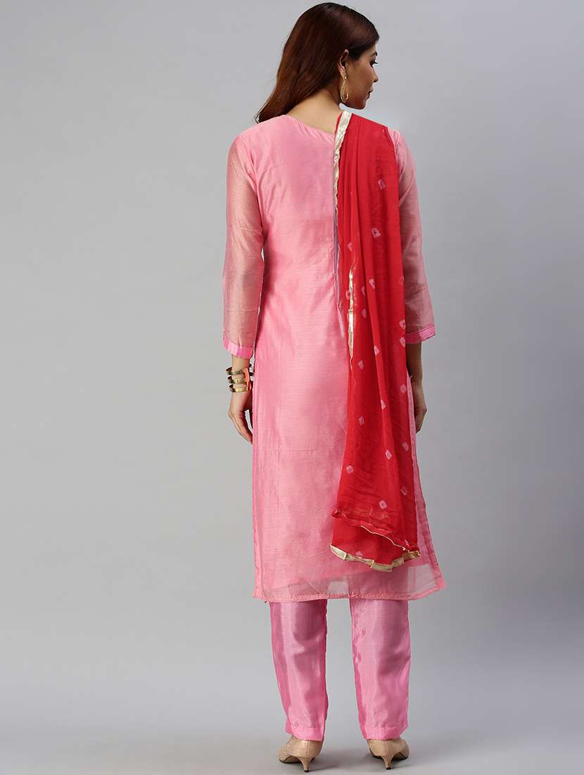 pink semi-stitched suit set - 18141620 - Standard Image - 2