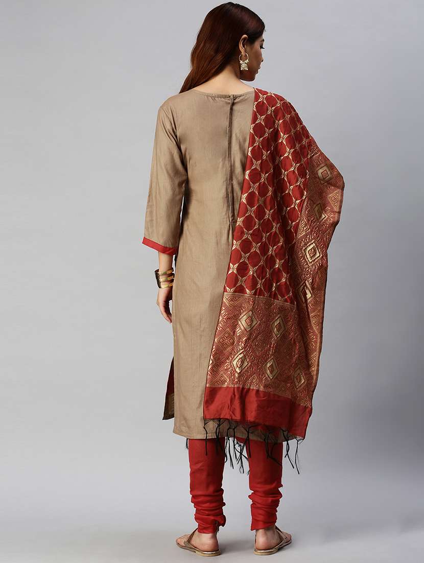 brown semi-stitched suit set - 18141633 - Standard Image - 2