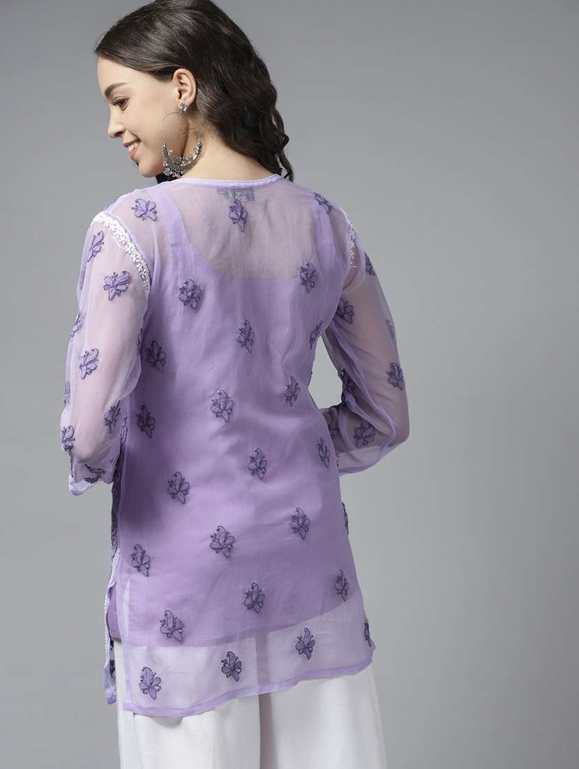 ada hand-embroidered lavender chikankari straight kurti - 18143491 - Standard Image - 2