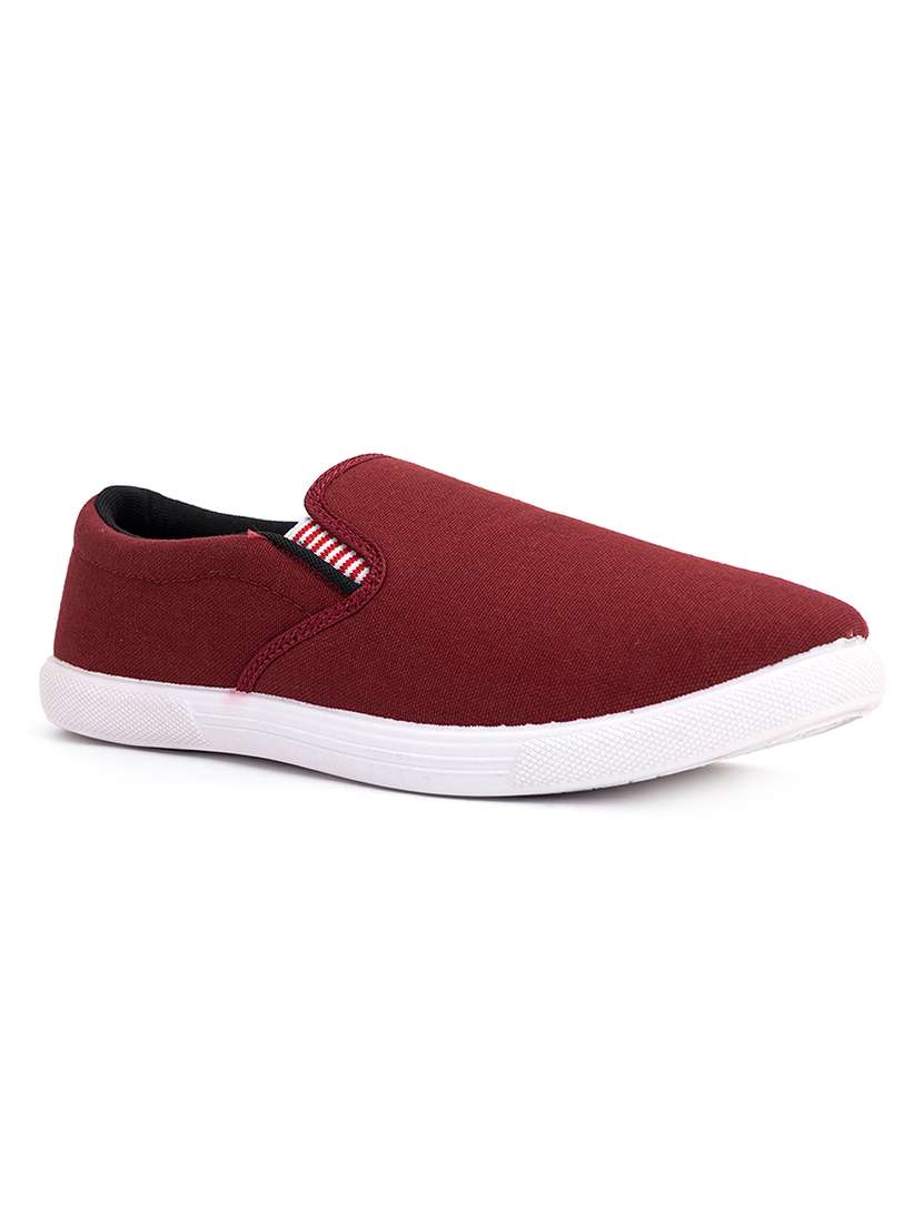 red canvas slip on slipons