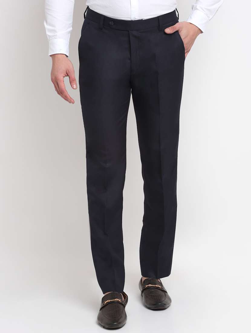 navy-blue solid formal trouser