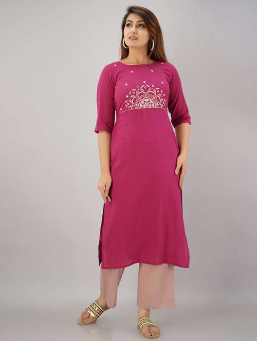 magenta cotton kurta palazzo set - 18145181 - Standard Image - 0