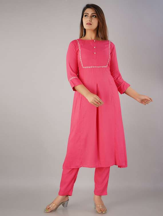 pink rayon kurta pant  set