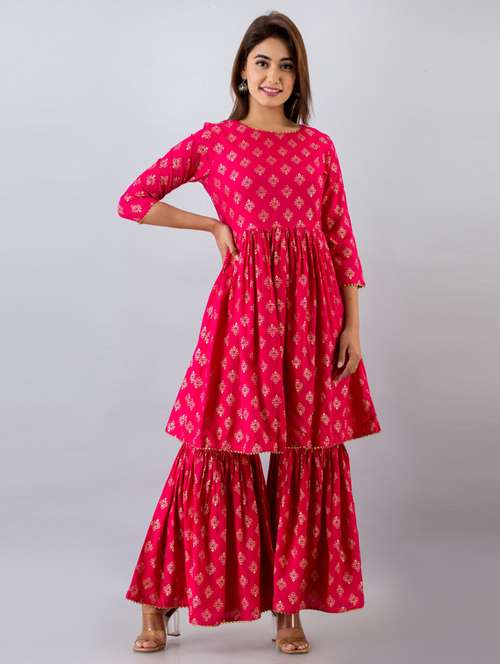 pink rayon kurta sharara  set - 18145206 -  Standard Image - 0