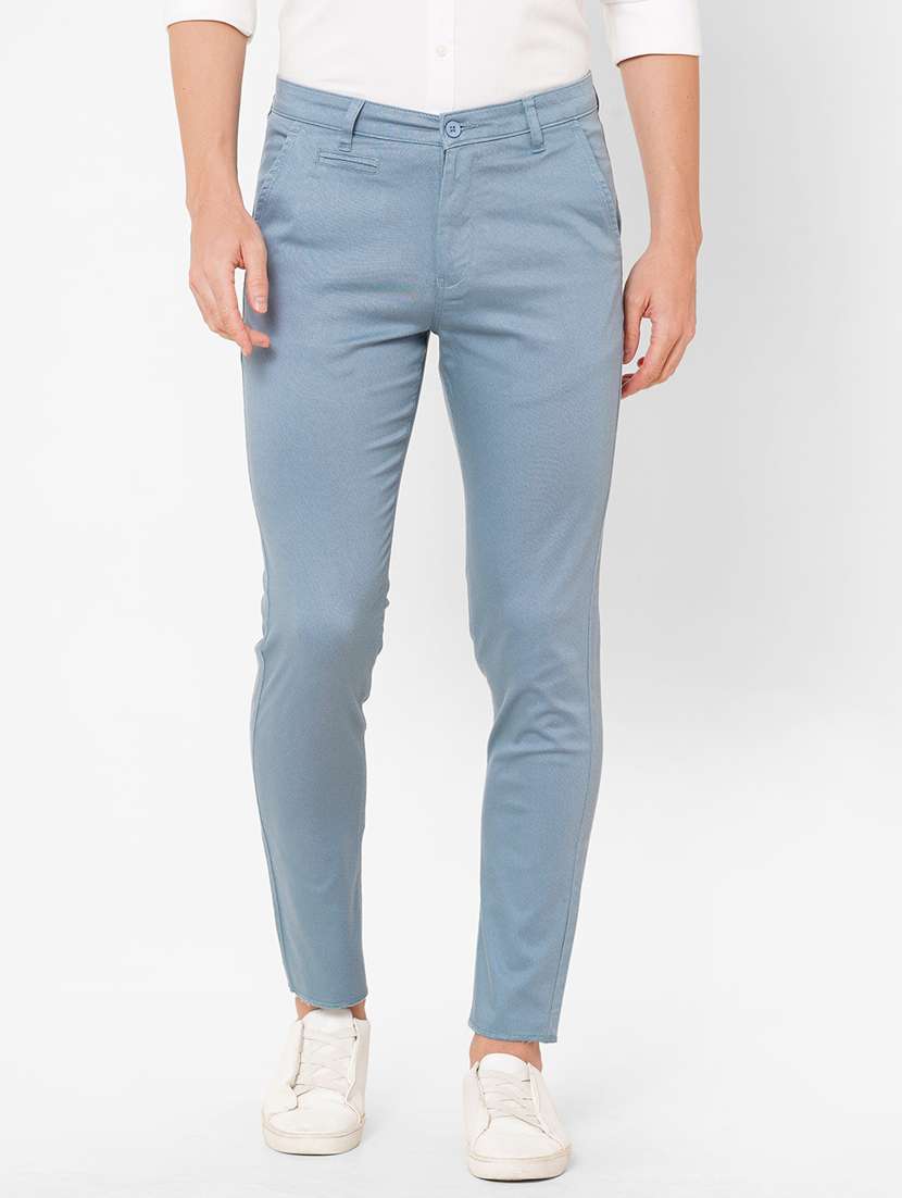 blue solid chinos casual trouser