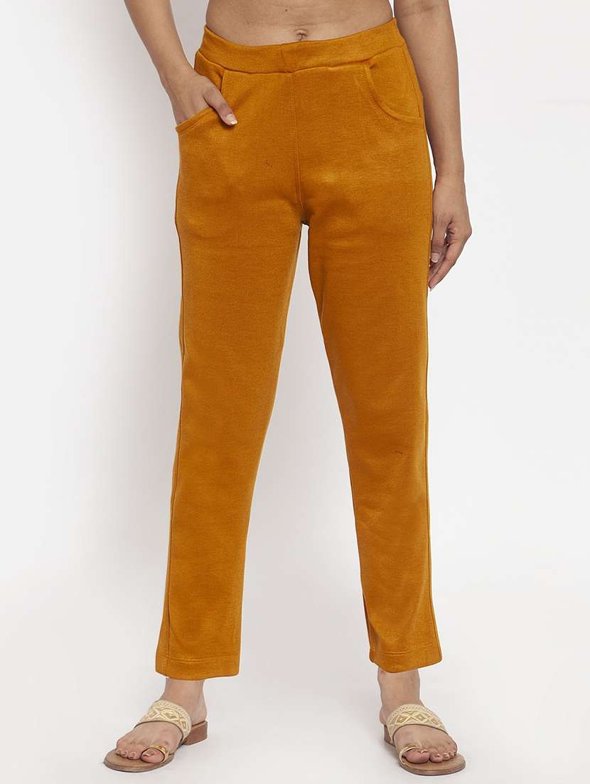 women solid ankle length pants