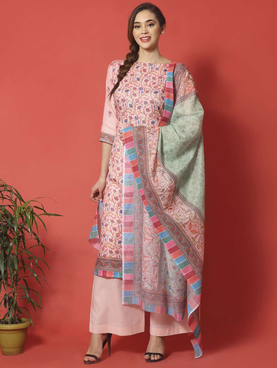 pink unstitched suit set