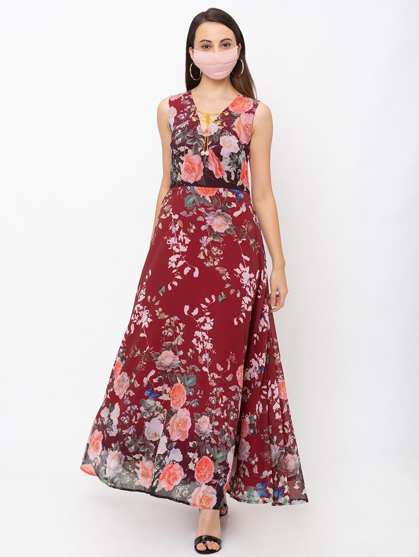 lace up neck floral maxi dress - 18146728 - Standard Image - 2
