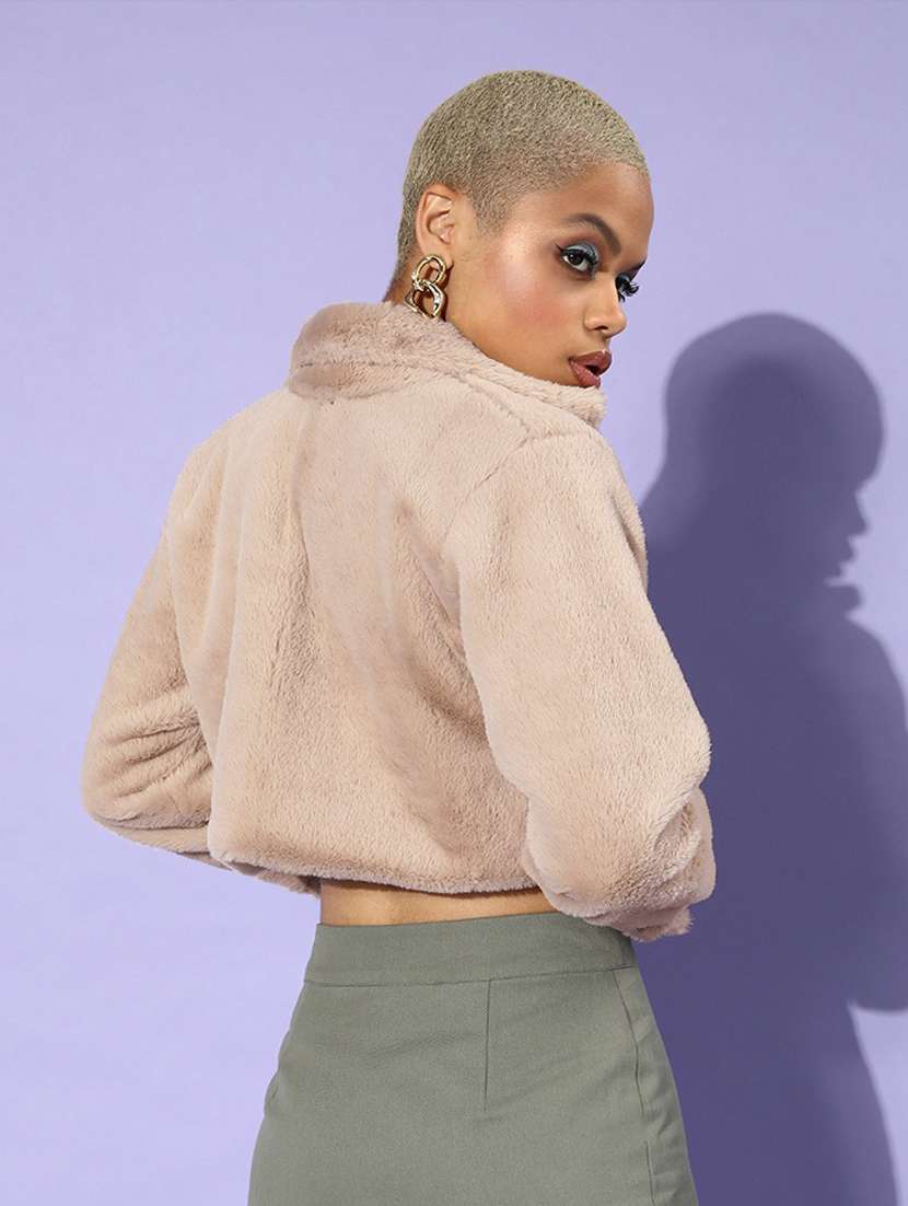 beige solid fur jacket - 18146968 - Standard Image - 2