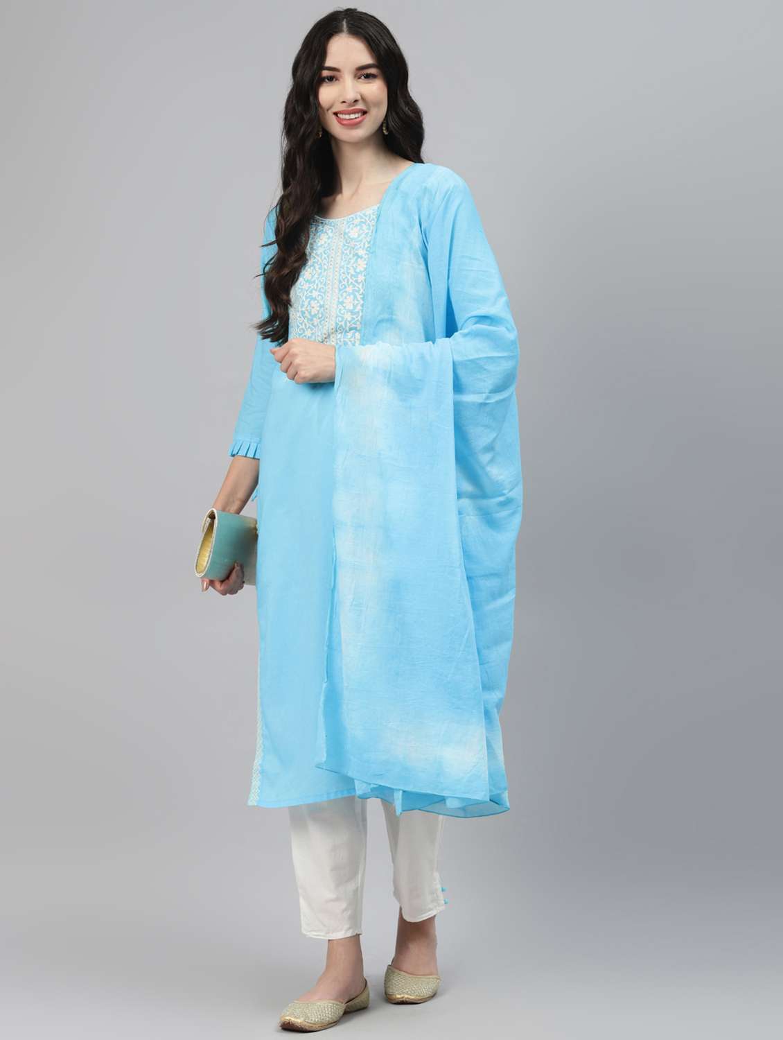 blue kurta pant set with dupatta 