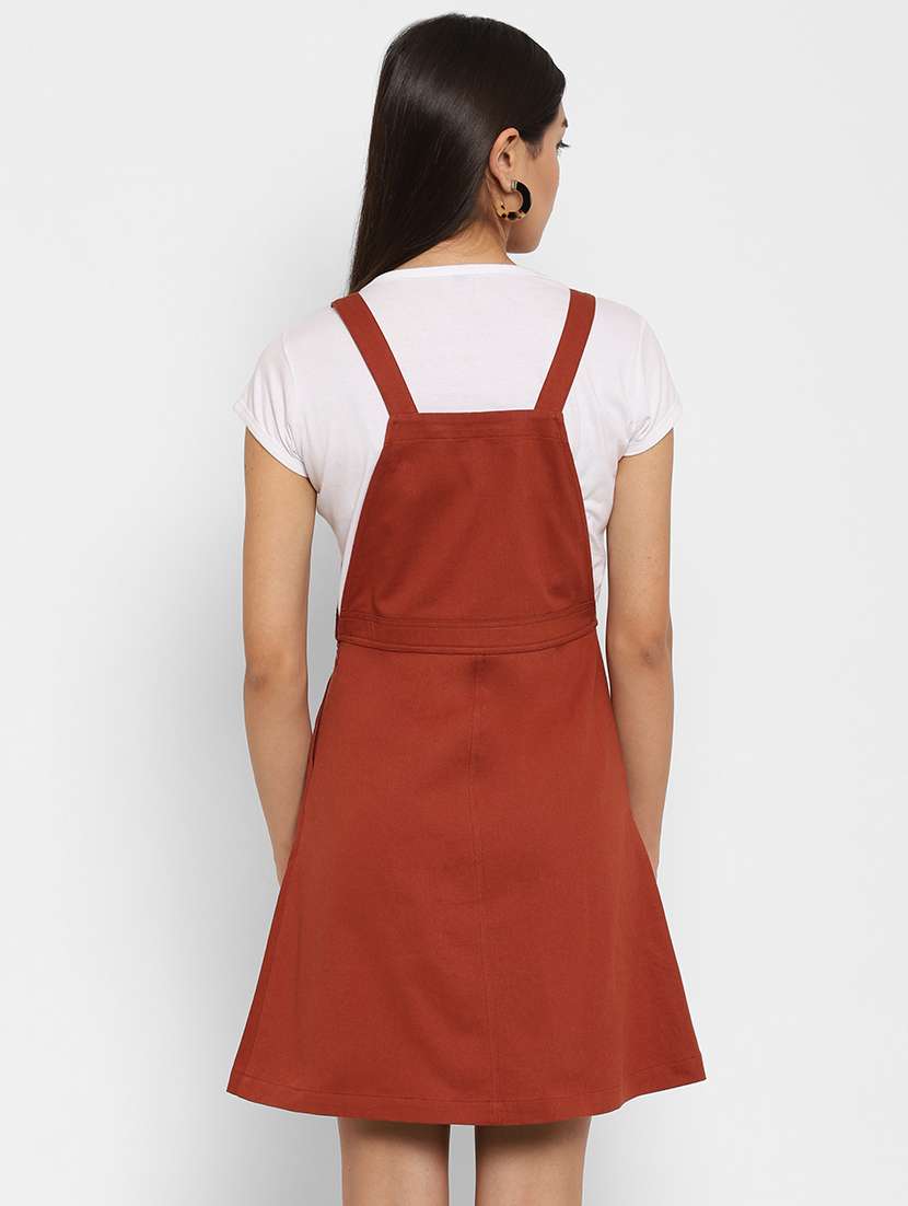 front pocket solid pinafore dress - 18151846 - Standard Image - 2