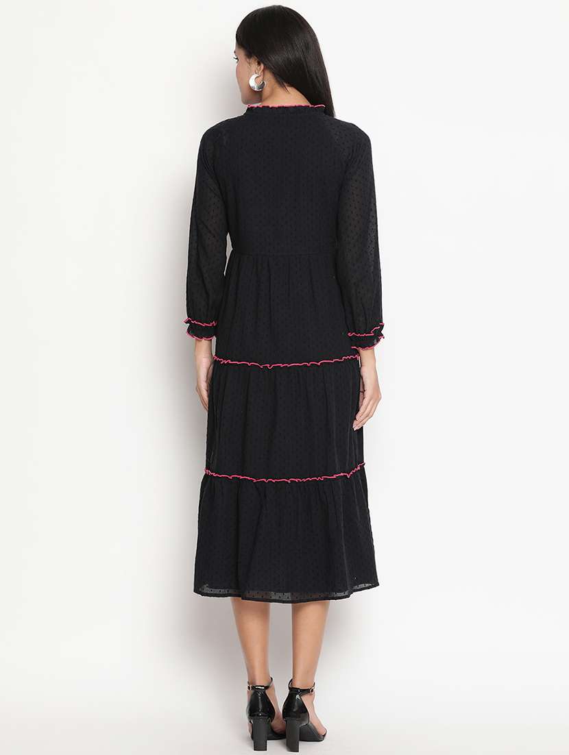 draw-string neck self design a-line dress - 18151847 -  Standard Image - 2