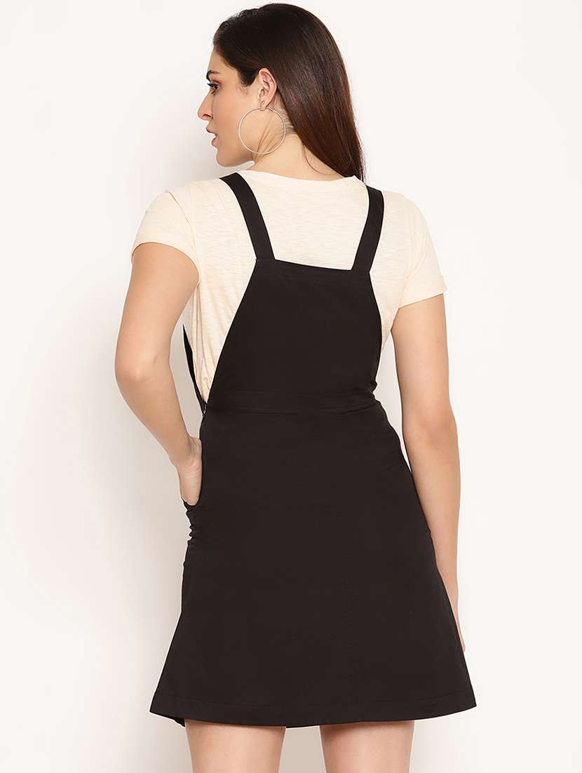 front pocket solid pinafore dress - 18151855 - Standard Image - 2