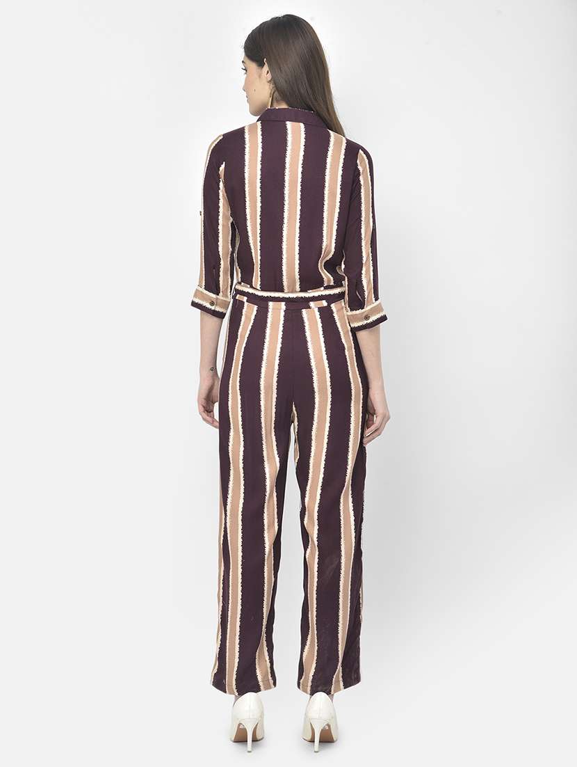 maroon stripes full leg jumpsuit - 18152289 -  Standard Image - 2