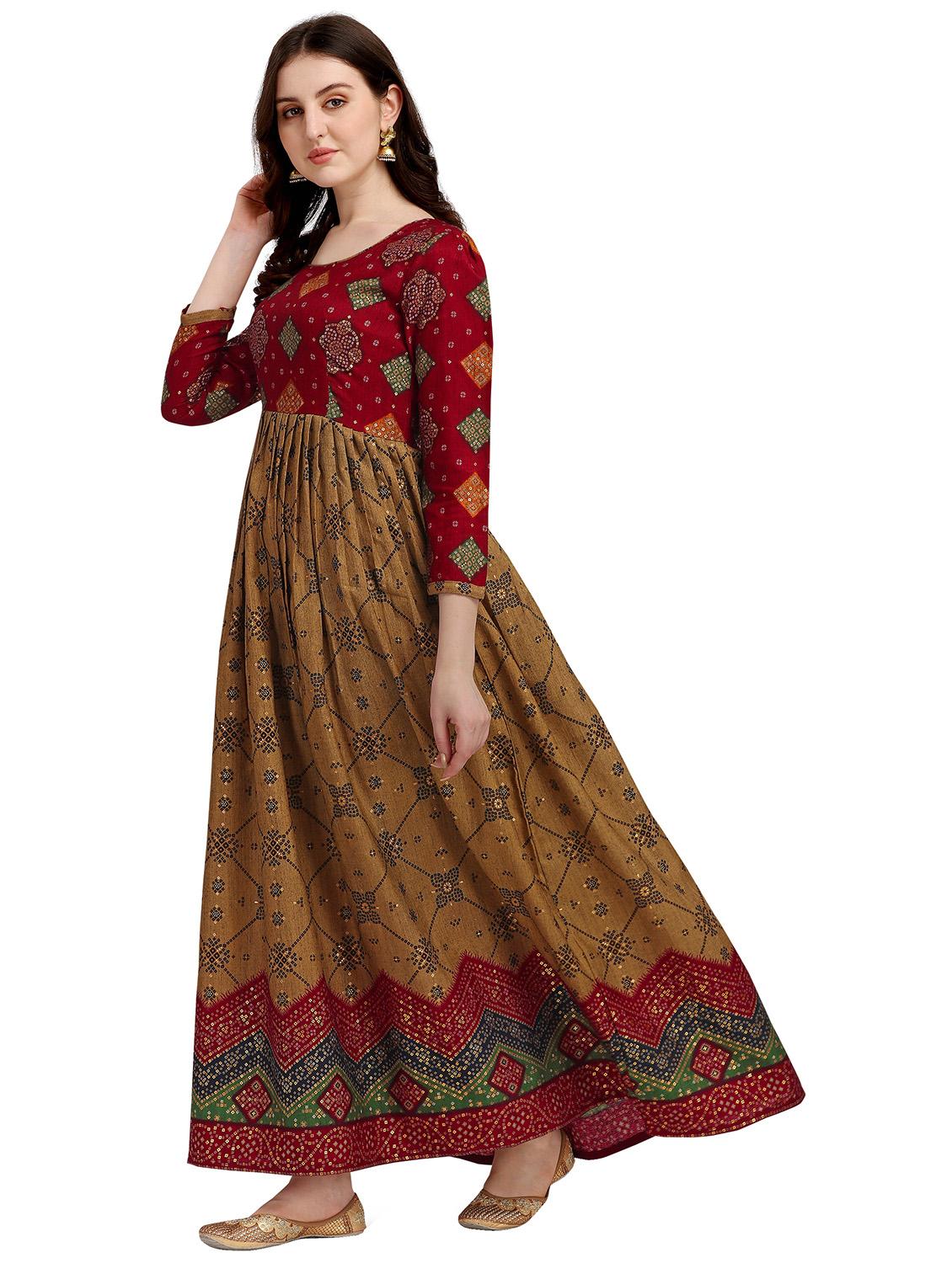 orange printed flared gown - 18153121 - Standard Image - 2