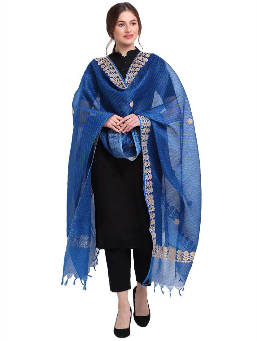 blue cotton blend dupatta