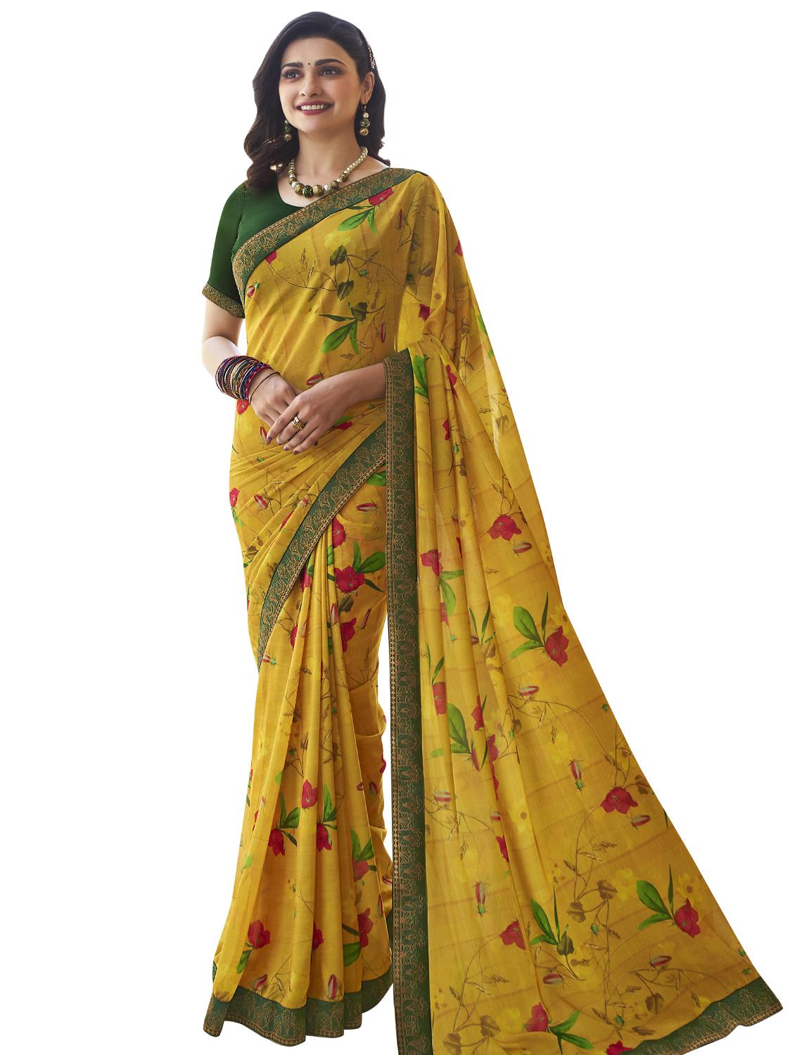 floral printed saree with blouse - 18157066 - Zoom Image - 0