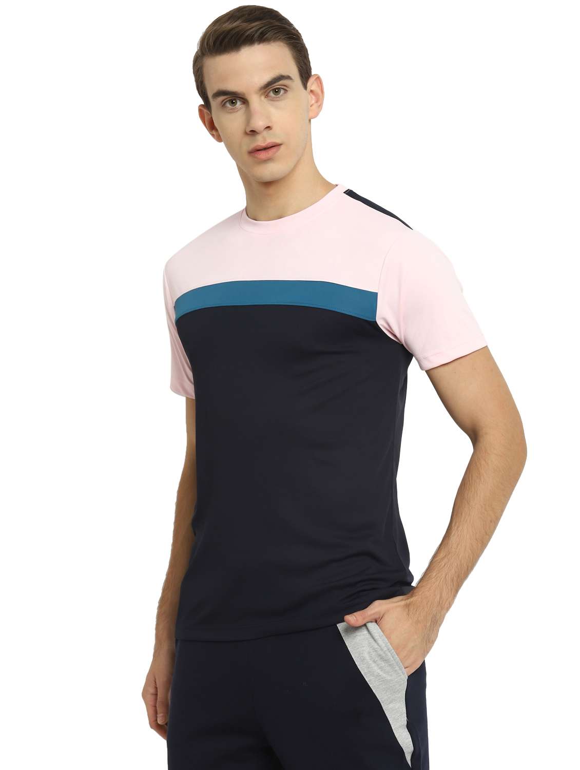 navy blue color-blocked t-shirt - 18158661 -  Standard Image - 2
