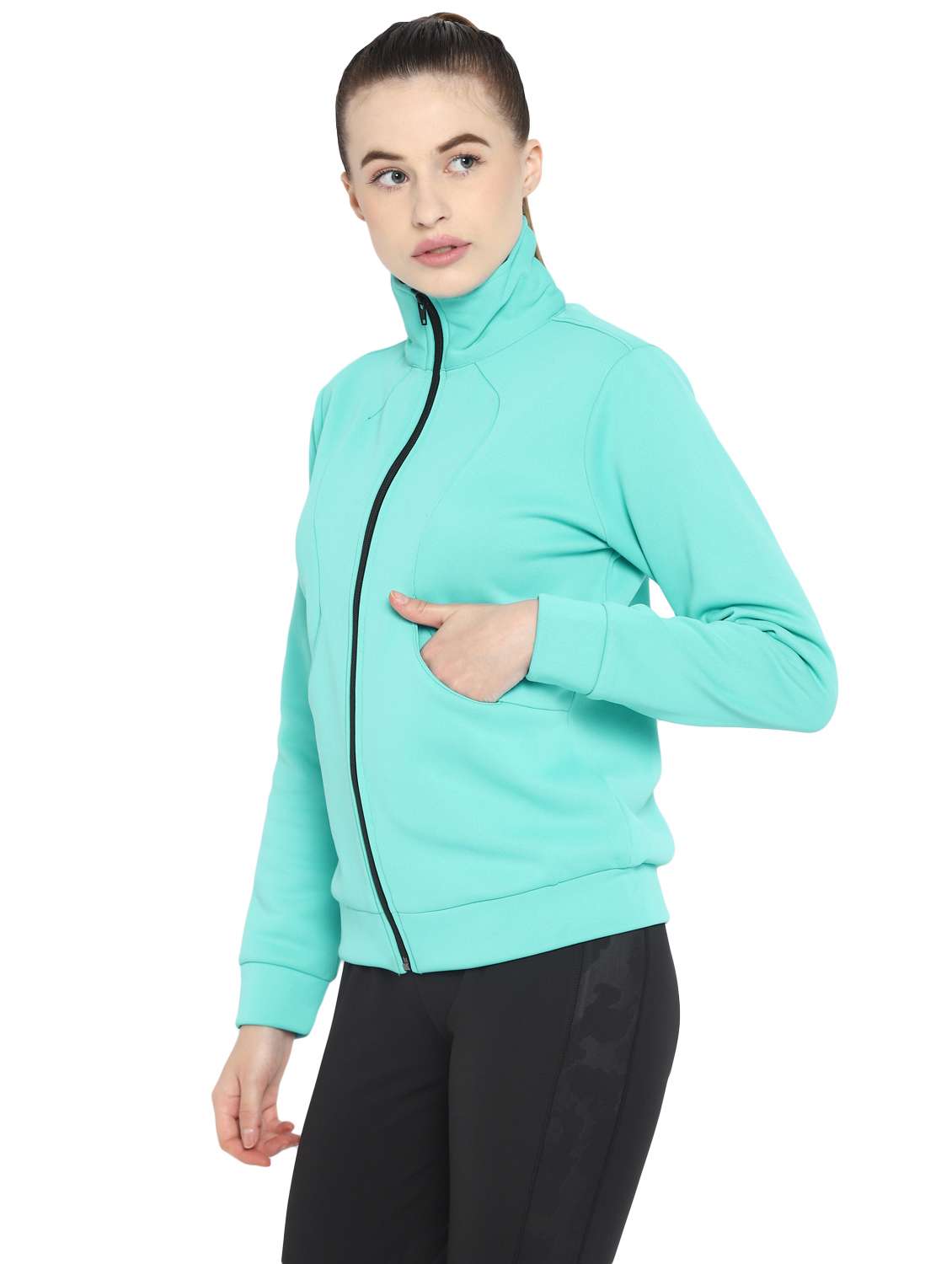 women solids long sleeves ziiper sweatshirts - 18159027 -  Standard Image - 2