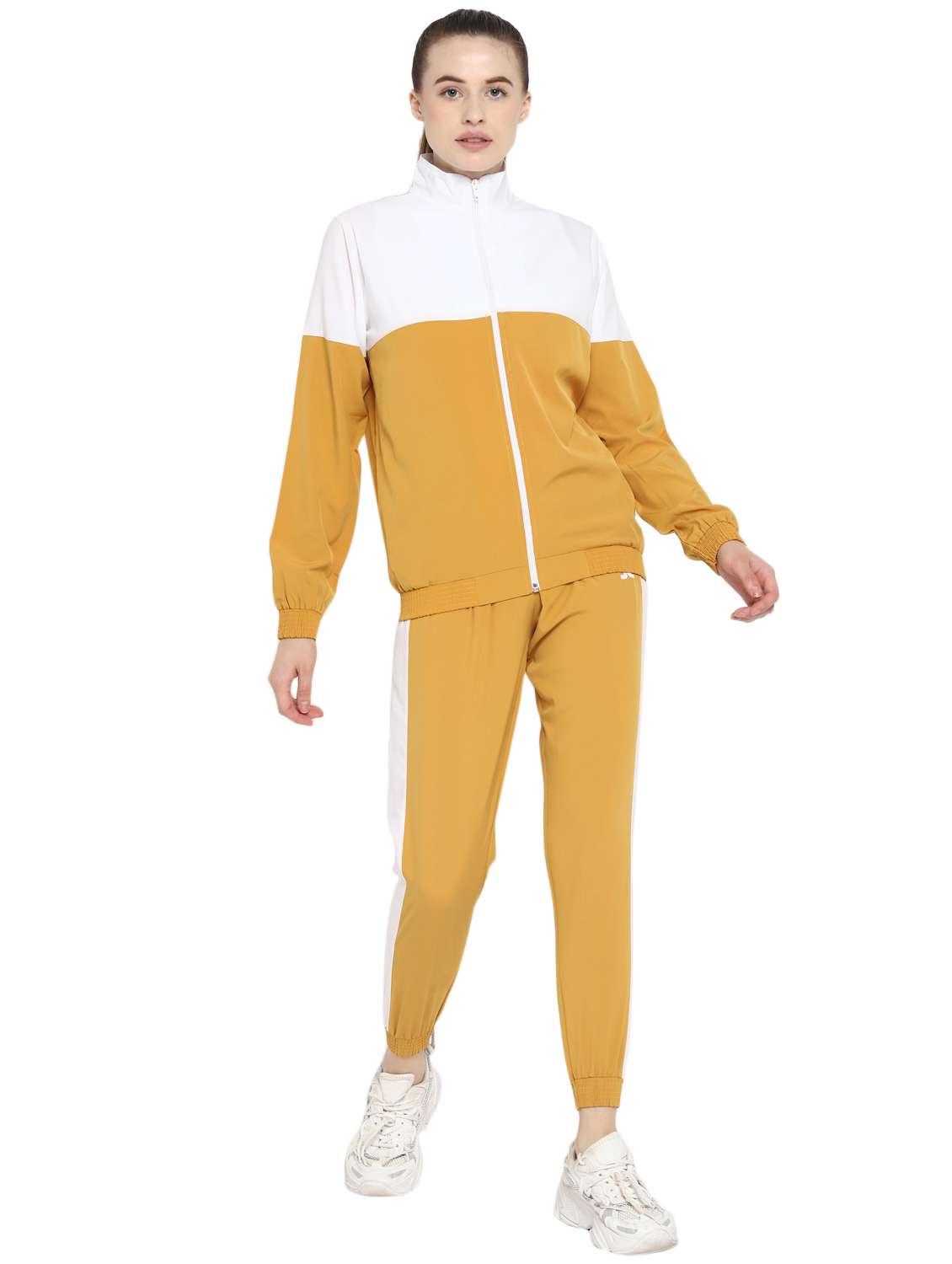 mustard color-blocked track pant full length set