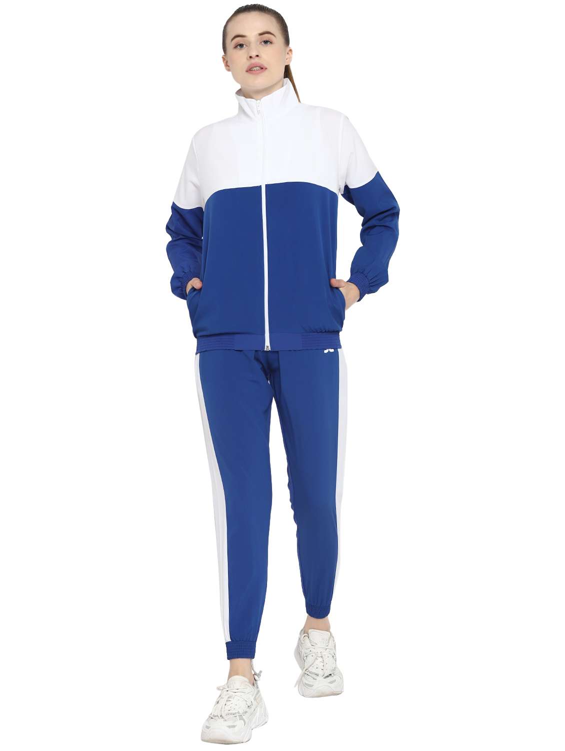 blue color-blocked track pant full length set