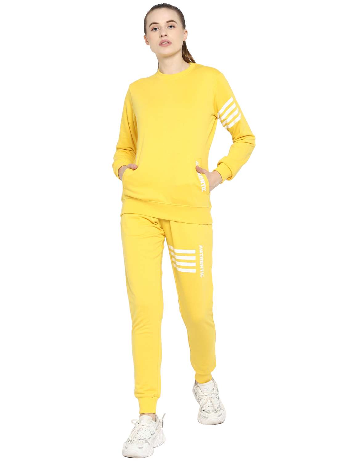 yellow printed track pant full length set