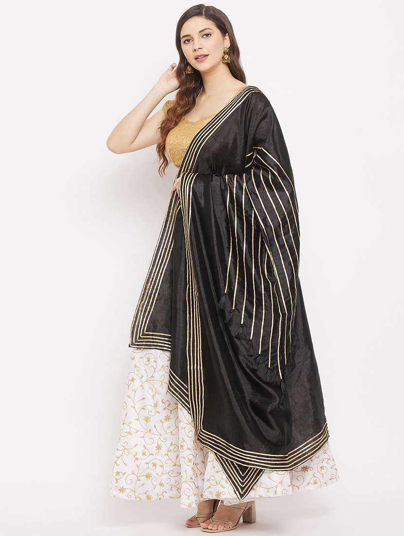 black silk blend dupatta - 18163366 -  Standard Image - 2