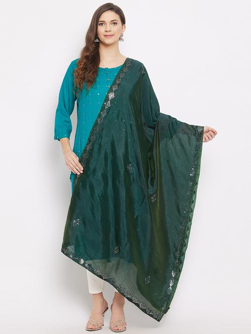green silk blend dupatta - 18163368 -  Standard Image - 0