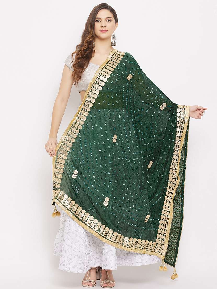 green silk blend dupatta