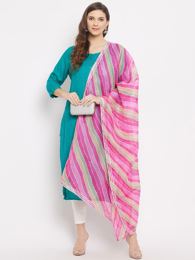 pink leheriya print gota work dupatta - 18163388 - Standard Image - 2