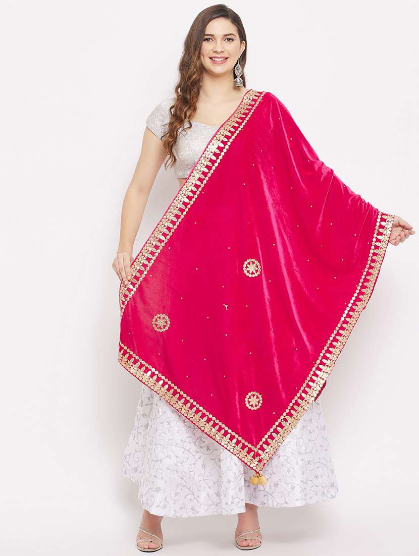 pink floral embroidered gota work dupatta