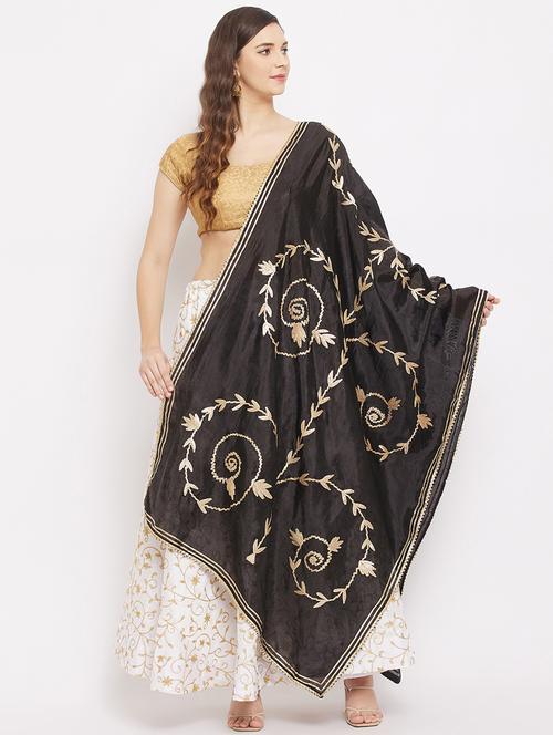 black embroidered gota work dupatta - 18163400 -  Standard Image - 0
