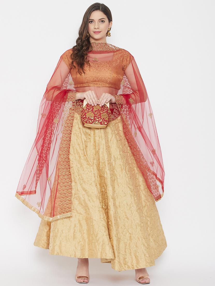 maroon net dupatta - 18163437 - Standard Image - 2