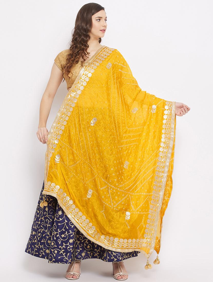 yellow silk blend dupatta - 18163464 -  Zoom Image - 0