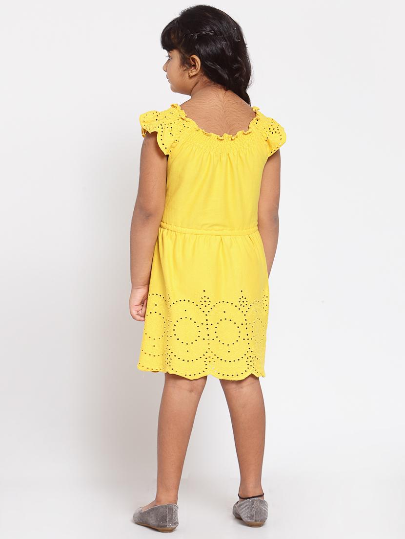 yellow solid schiffli frock - 18169099 - Standard Image - 2