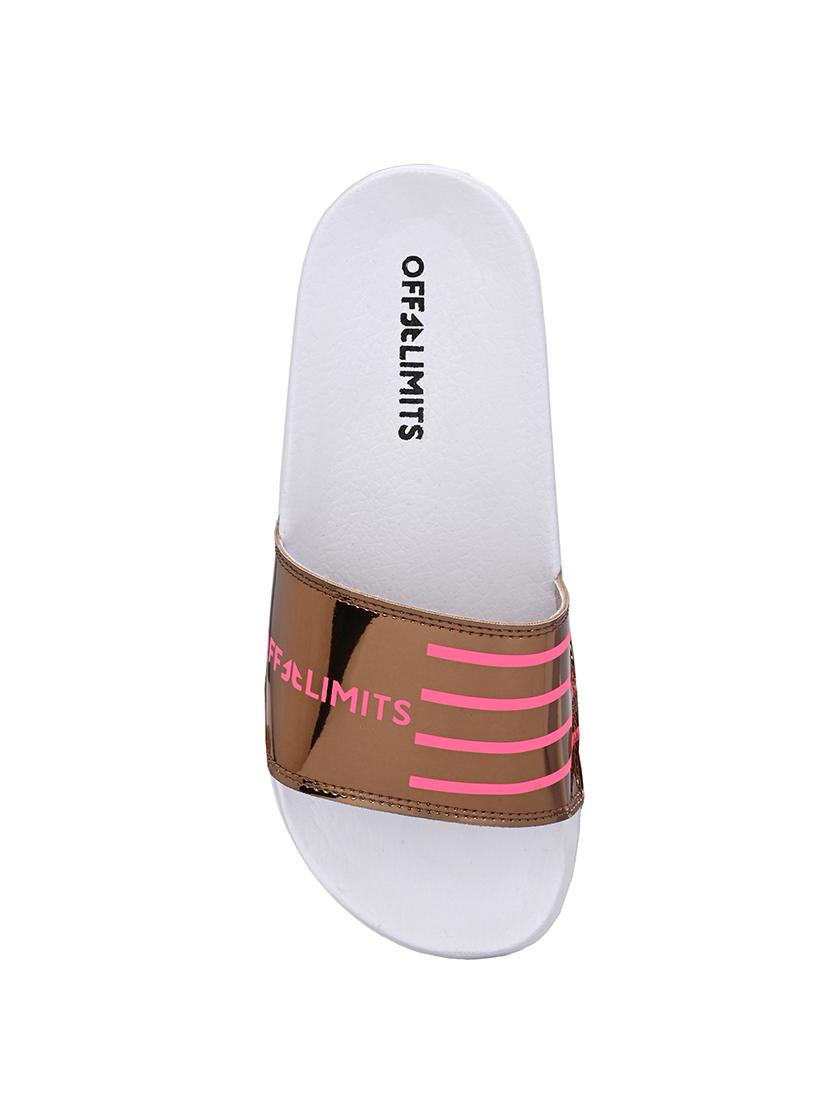 gold mesh slides flip flops - 18169101 - Standard Image - 2