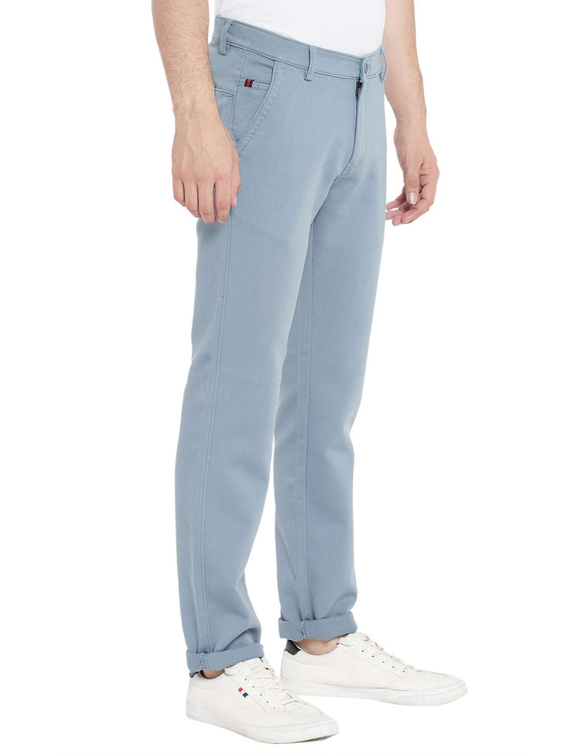 light blue cotton flat front casual trousers - 18170127 -  Standard Image - 2