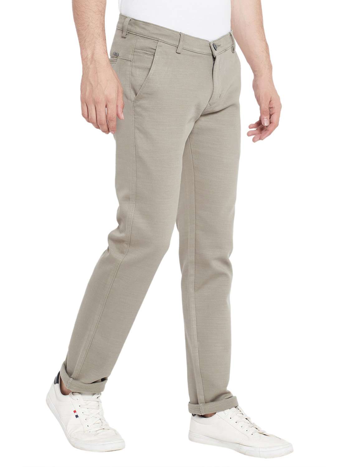 beige cotton flat front casual trousers - 18170128 -  Standard Image - 2