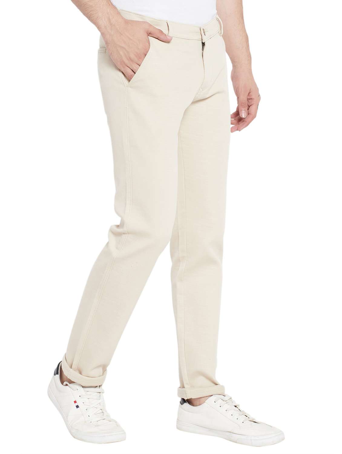 neutral cotton flat front casual trousers - 18170130 -  Standard Image - 2