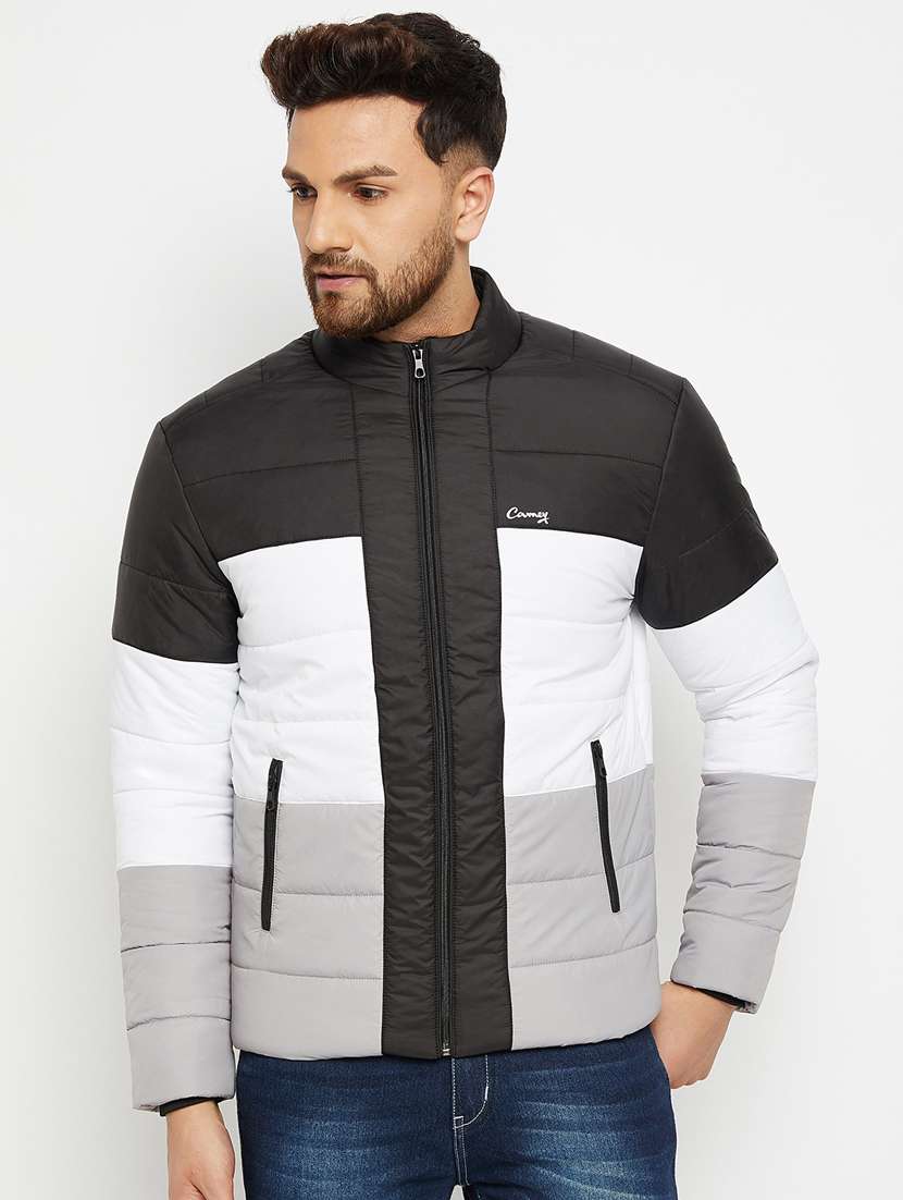 men color block long sleeve quilted jacket