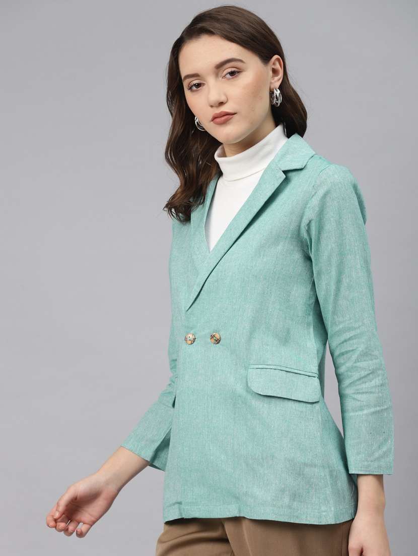 green solid formal blazer