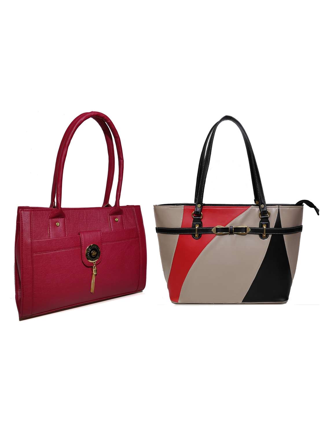 multi colored leatherette (pu) combo handbag