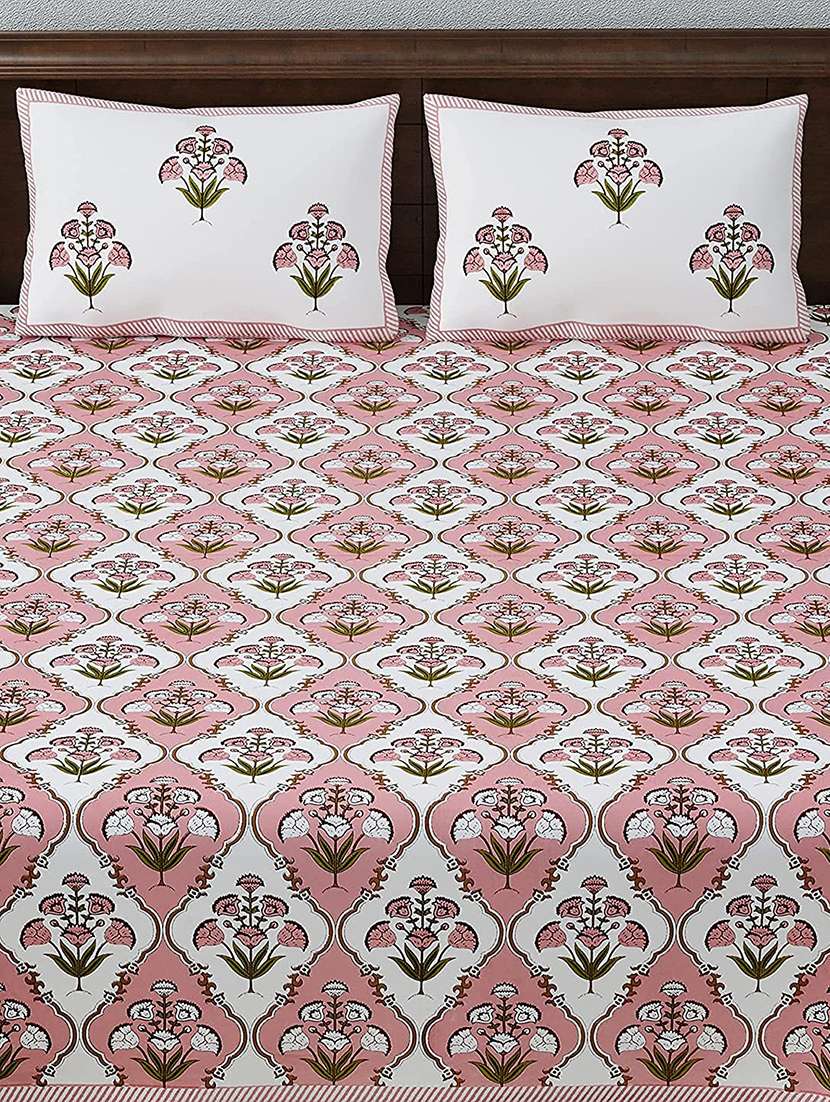 brask india cotton 300 tc printed king size bedsheet with two pillow cover (bedshe size 90 x 108 inch)