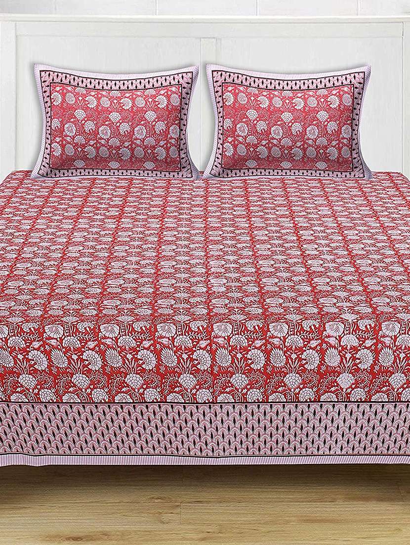 brask india 300 tc cotton 1 piece king size double bed bedsheet with two pillow covers -red ( 100 x 108 inch )