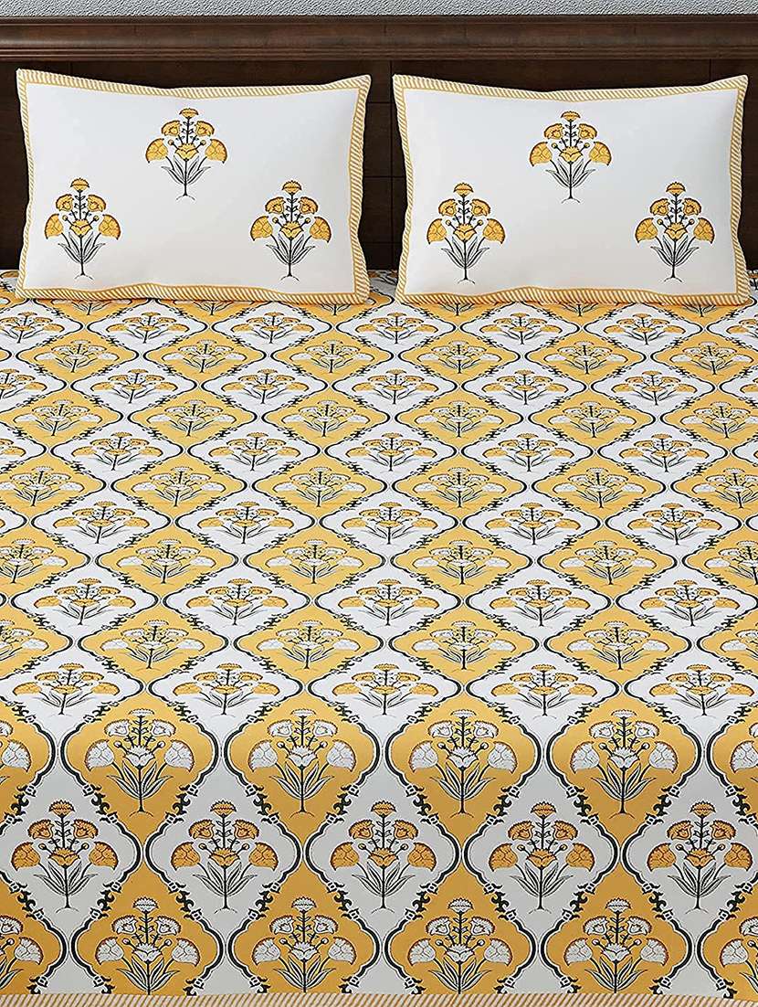 brask india tc 300 cotton king size double bedsheet with two pillow covers (bedsheet 100 x 108 inch)