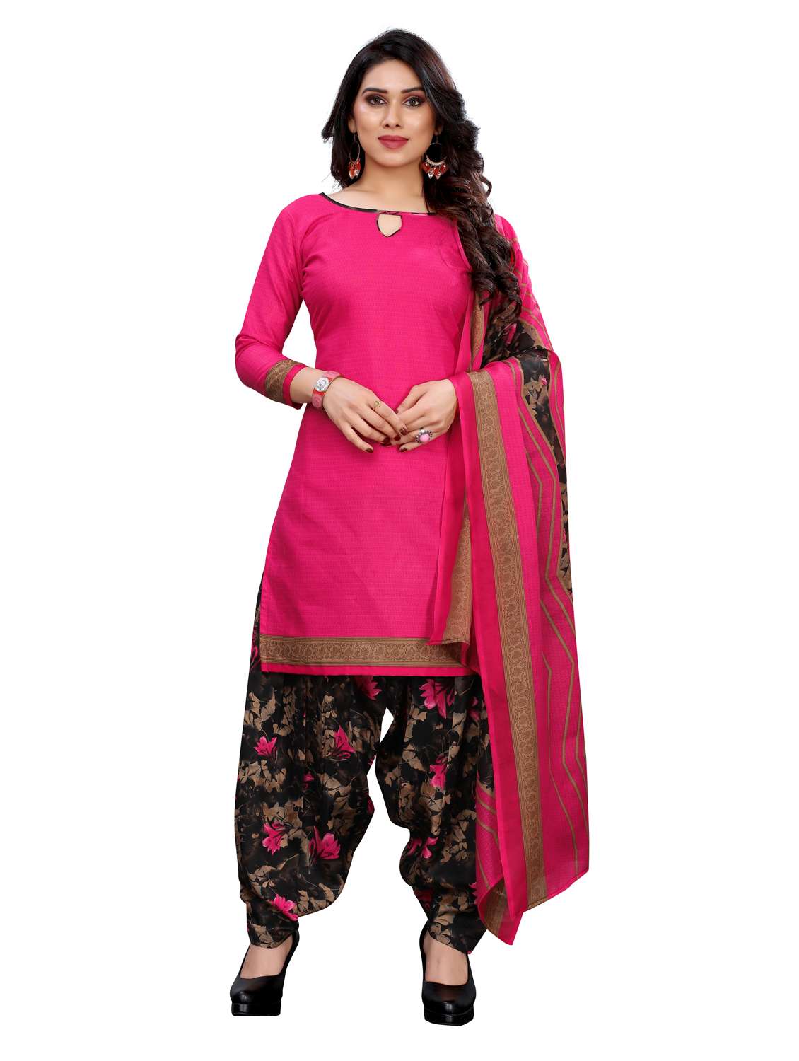 pink cotton unstitched suit