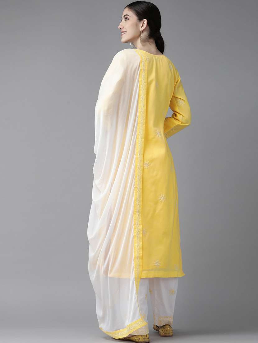 ada hand embroidered yellow/white cotton lucknowi chikankari unstitched suit piece	 - 18172879 -  Standard Image - 2